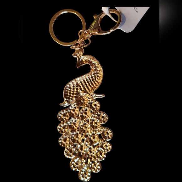 Peacock NEW Bag Charm Key Ring KeyHolder Approx Measure. 6in X 2in Rhinestones - Picture 7 of 8